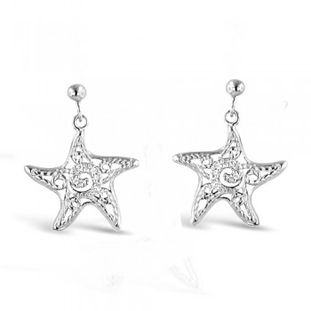 Sterling Silver EARRING OF STARFISH WITH CLEAR CZ