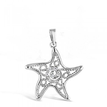 Sterling Silver PENDANT OF STARFISH WITH CLEAR CZ