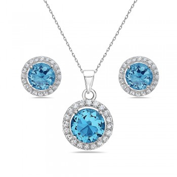 Aqua Blue Bordered Round Jewelry Set