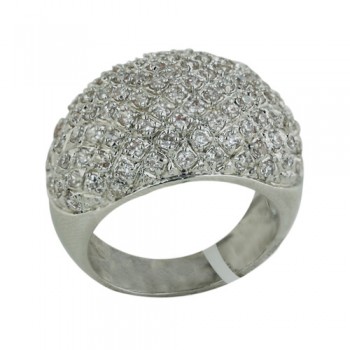 Brass Ring Dome Rh Plated W/Cl Cz Pave