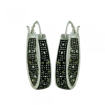 MB Earring Thick Oval Hoop W/ Marcasite