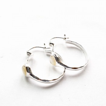 Sterling Silver Earring 20mm Hammered with Round 9mm Mother of Pe