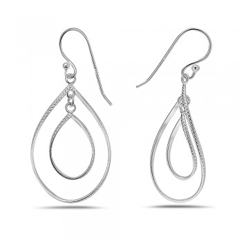 Sterling Silver Earring Duel Open Concentric Twisted Oval Engraved