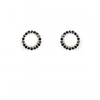 Sterling Silver Earring Plain Silver Rd Base (Frame) with Black Cubic Zirconia