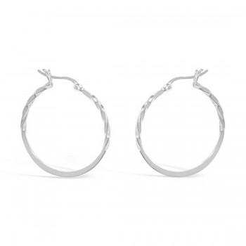Sterling Silver Earrings 28mm Plain Round Twisted Half Way