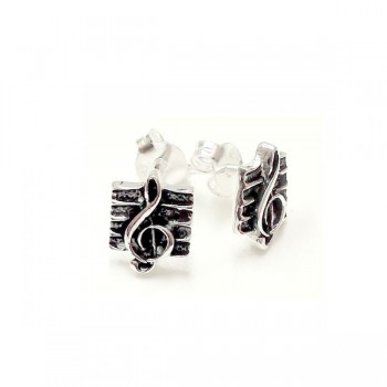 Sterling Silver Earring Treble Clef Oxidized on Lines