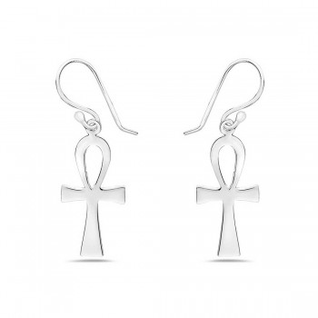 Sterling Silver Earring Plain-Smooth Ankh W/French Wire