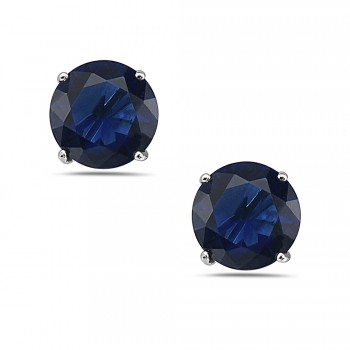 Sterling Silver Earring Sapphire Blue 8mm Round