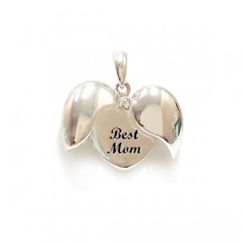 Sterling Silver Pendant Openable Heart with Black "Best Mom"