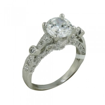 Brass Ring Engagement Ring 8mm Clear Cubic Zirconia with Clear Cubic Zirconia Side - 8
