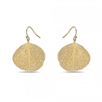Brass Earring 25-27mm Open Leaf with Fish Wire -Gold-