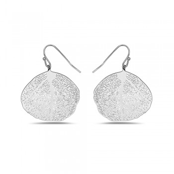 Brass Earring 25-27mm Open Leaf with Fish Wire -Rhodium Plating-
