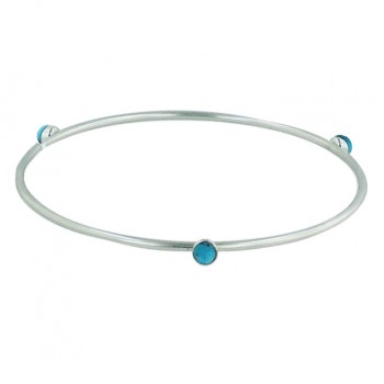 Sterling Silver Bangle 1Pc Bangle with 3Pc 3mm Turquoise Round